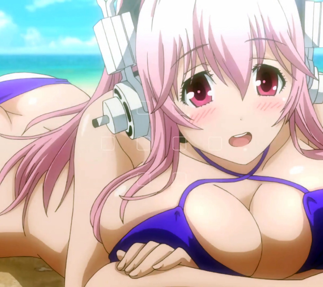 Anime big boobs pink bikini