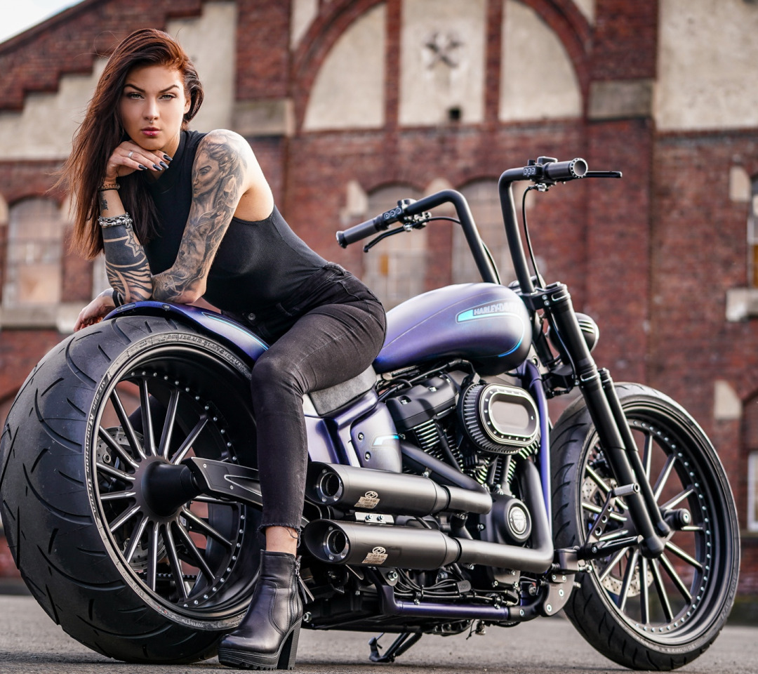 Download wallpaper Girl, Harley-Davidson, Tattoo, Thunderbike, By  Thunderbike, BLUE ROCKZ, section girls in resolution 1080x960