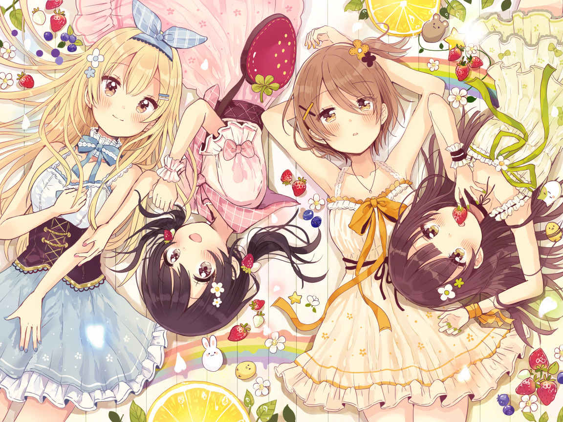 Download wallpaper Girls, anime, Strawberry, Berries, Art, Group, sakura  oriko, section art in resolution 1152x864
