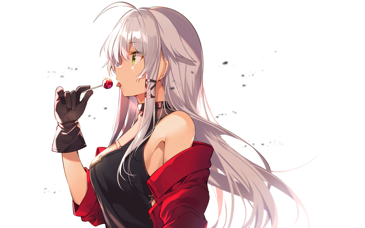 Download wallpaper kawaii, girl, sexy, happy, anime, pretty, babe, cute,  bust, side view, lolipop, section seinen in resolution 1280x800