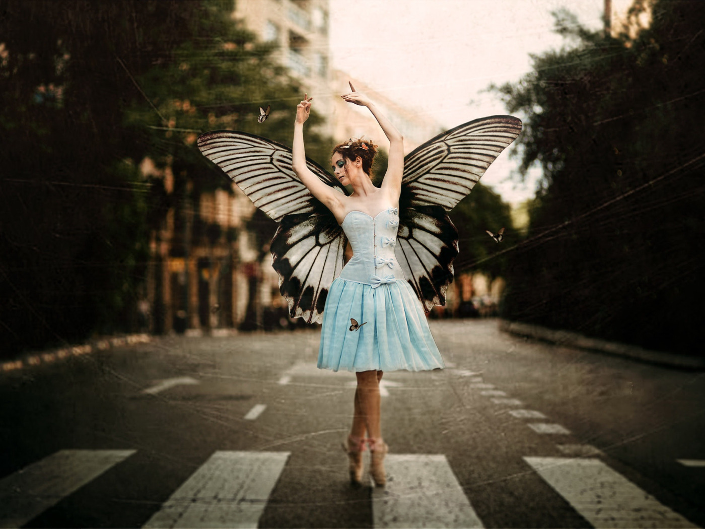 Download wallpaper girl, the city, street, butterfly, section situations in...