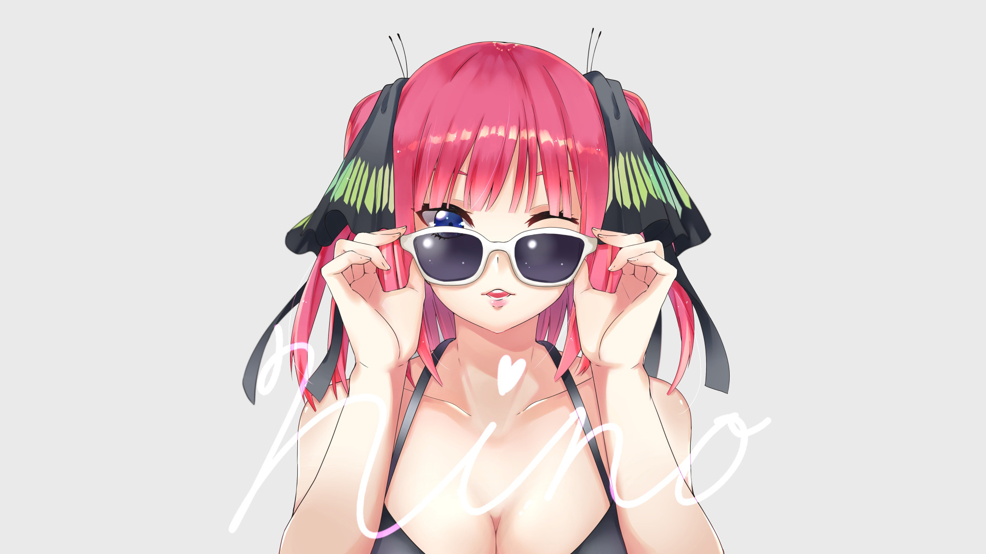 Download wallpaper kawaii, girl, hot, sexy, pink hair, anime, pretty, babe,  cute, bikini, sunglasses, anime girl, smirk, anime babe, nino, section  seinen in resolution 1920x1080