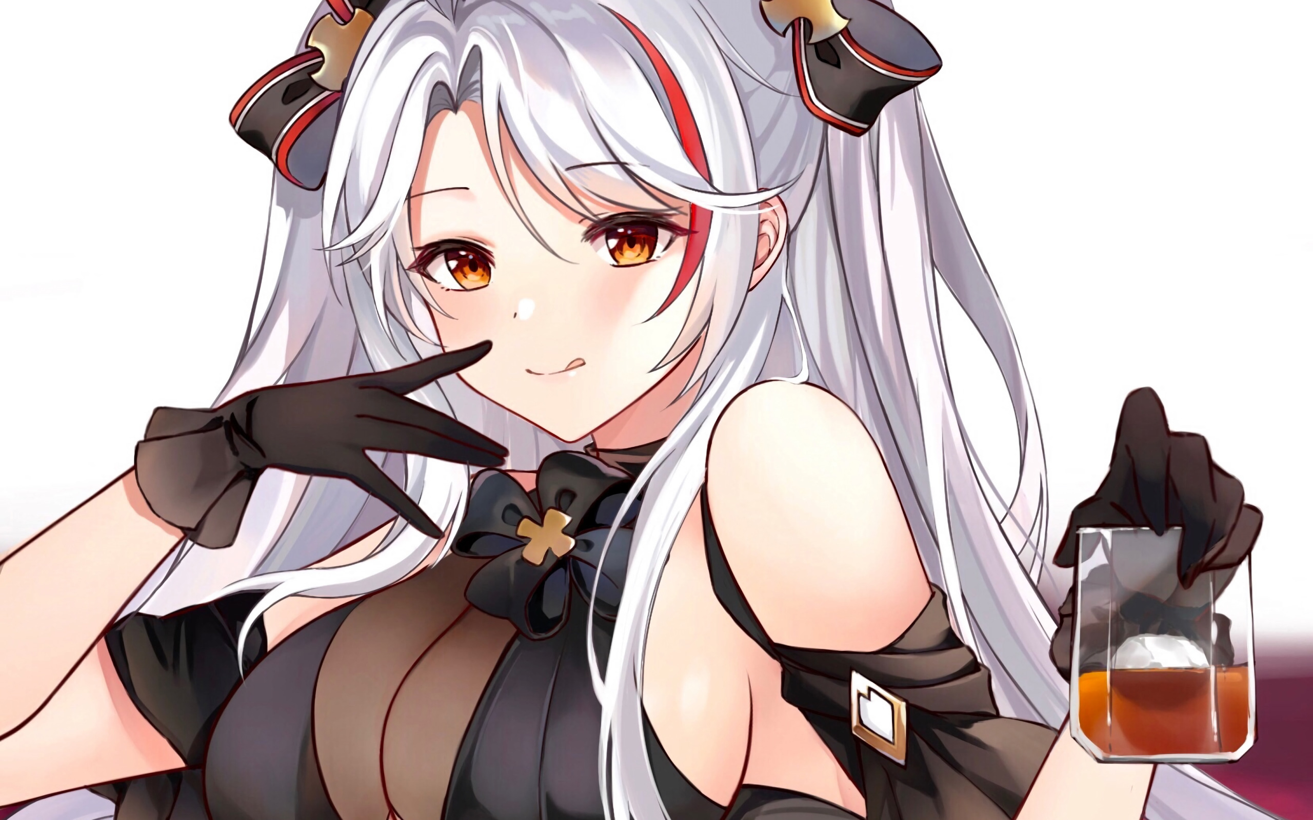 Download wallpaper girl, sexy, cleavage, long hair, dress, boobs, anime,  beautiful, pretty, erotic, breasts, attractive, handsome, white hair, no  bra, Prinz Eugen, section seinen in resolution 2560x1600