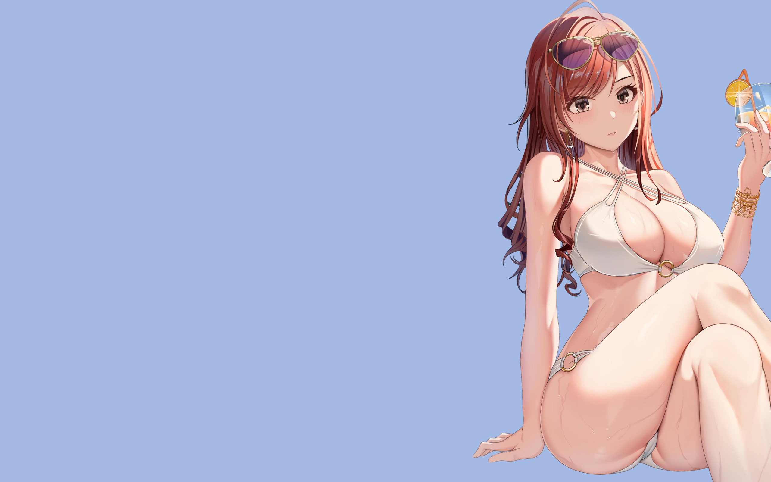 Download wallpaper girl, hot, sexy, Anime, bikini, poolside, drinking,  section seinen in resolution 2560x1600