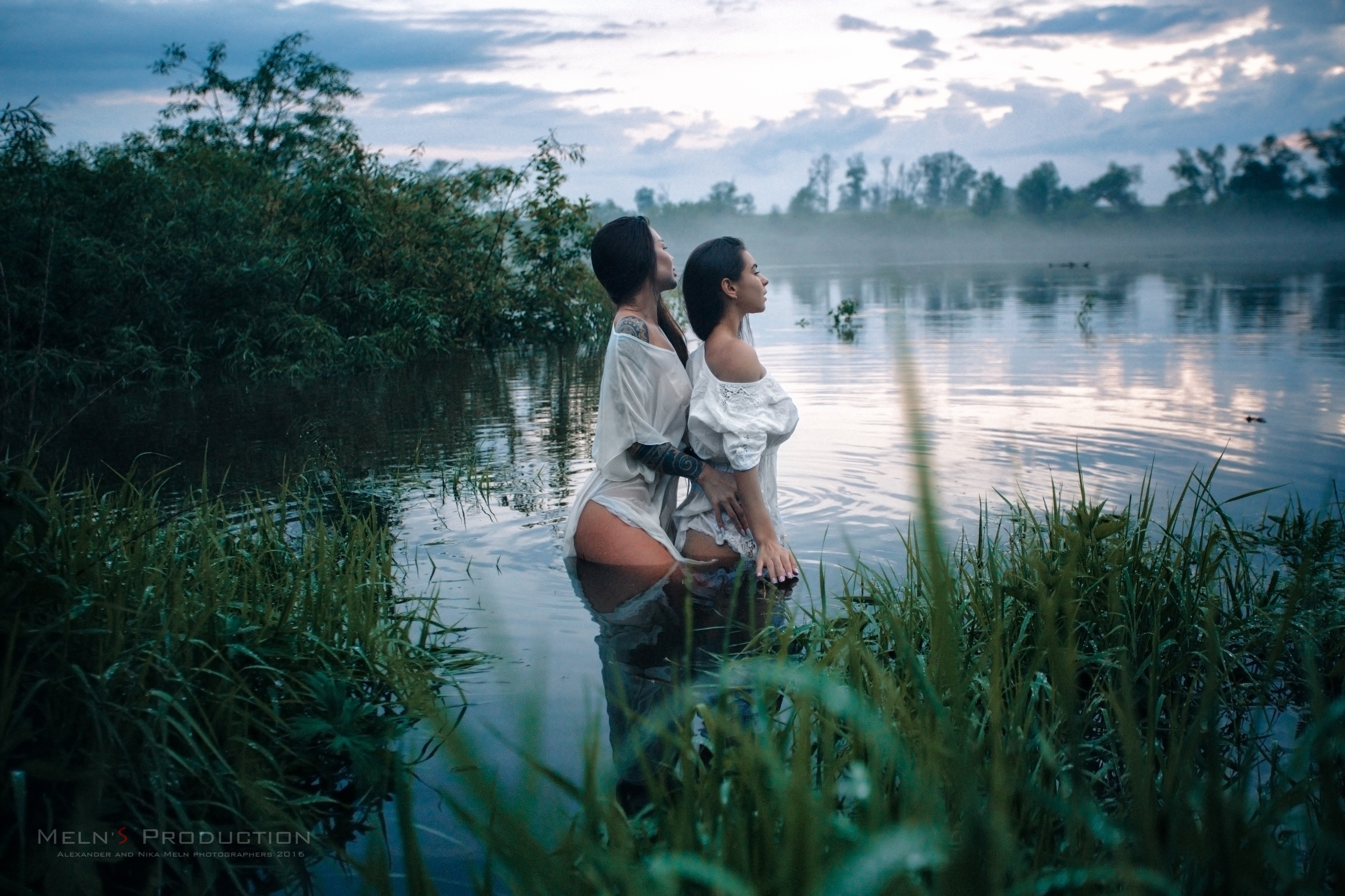 grass, lake, a couple, two girls, Svetlana Ivanova, Alexander Mölln, Lily K...
