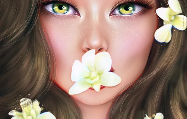 Picture eyes, look, girl, flowers, Ainash Kassenova