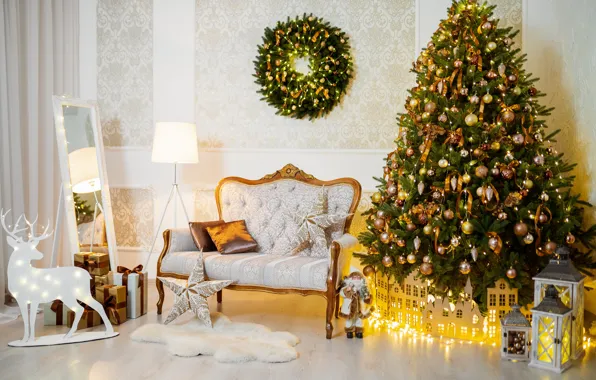 Picture decoration, balls, tree, New Year, Christmas, gifts, Christmas, balls, design, New Year, gift, room, interior, …