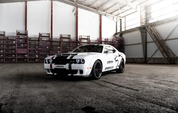 Picture white, Dodge, Challenger, the room, GeigerCars, 2019, SRT Hellcat Cerberus