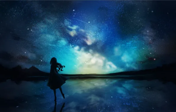 Picture the sky, water, girl, night, nature