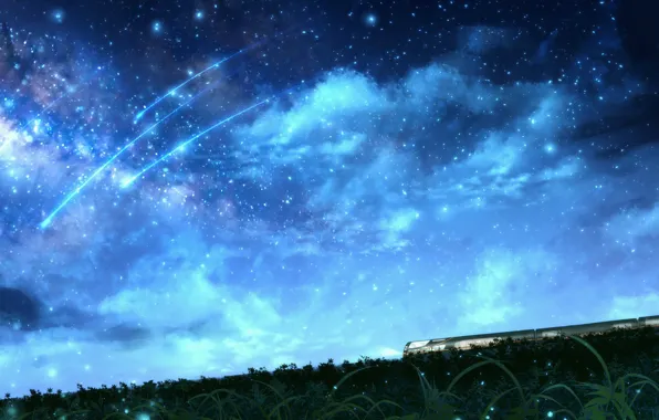 Wallpaper the sky, night, nature, train, shooting stars, OR images for ...