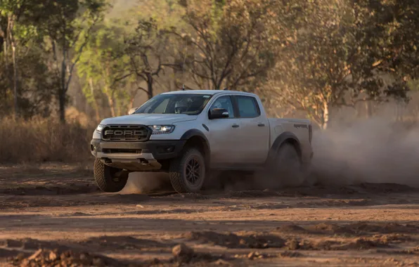 Picture white, Ford, dust, Raptor, pickup, 2018, the ground, Ranger