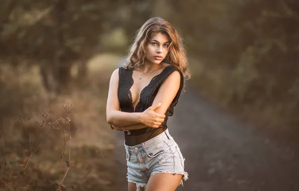 Picture ass, chest, look, pose, hair, shorts, Girl, hands, legs, Jiri Tulach