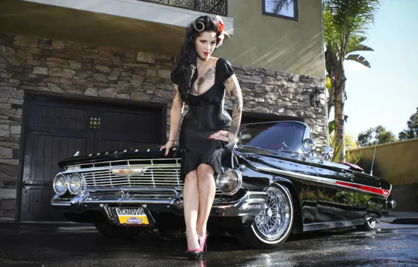 Wallpaper Girl, Car, Tattoo, Chevrolet Impala, Pin Up images for