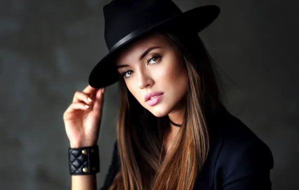 Picture Brunette, Model, Background, Hat, Jacket, Long Hair, Look, Makeup, Bracelet, Xenia, Xenia, Dmitry Arhar, Dmitry …