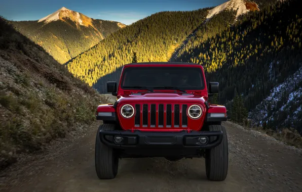 Picture the sky, mountains, red, the front, 2018, Jeep, Wrangler Rubicon