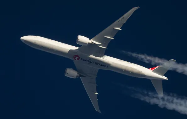 Picture The plane, Boeing 777, In flight, Contrail, Turkish airlines
