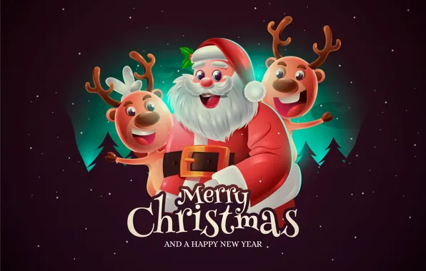 Picture Smile, Christmas, New year, Santa Claus, Deer, The dark background, Счастливого рождества
