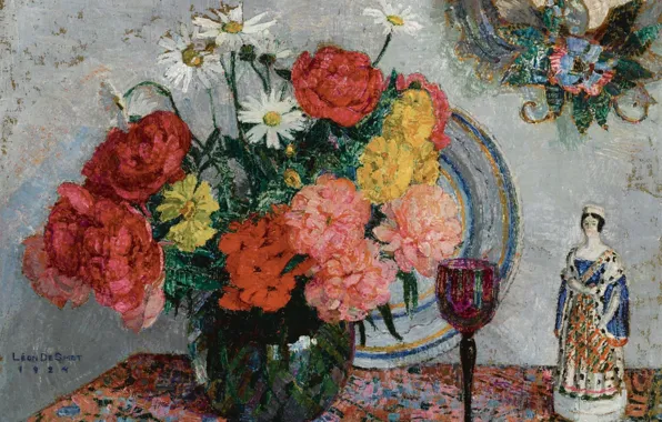 Picture flowers, figurine, Still life, glass, 1924, Leon De Smet, Leon de Smet