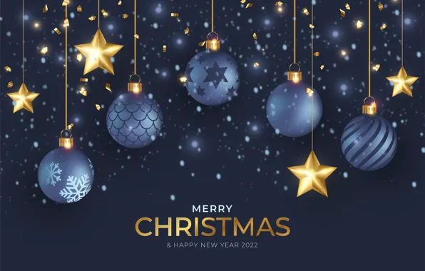 Picture balls, balls, Christmas, New year, stars, blue background
