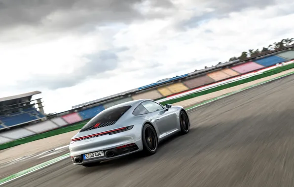 Picture coupe, speed, 911, Porsche, back, track, side, Carrera 4S, 992, 2019