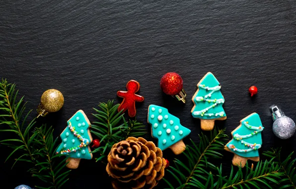 Picture decoration, New Year, cookies, Christmas, Christmas, wood, New Year, cookies, decoration, gingerbread, gingerbread, Merry, fir …
