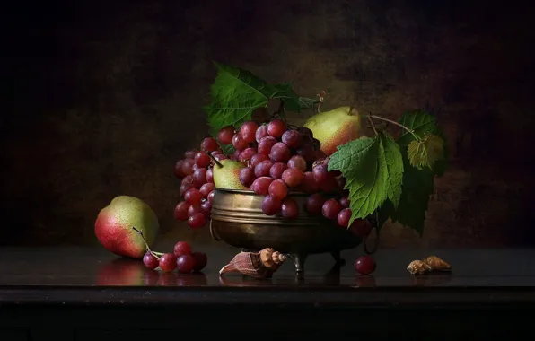 Picture style, grapes, shell, fruit, still life, pear