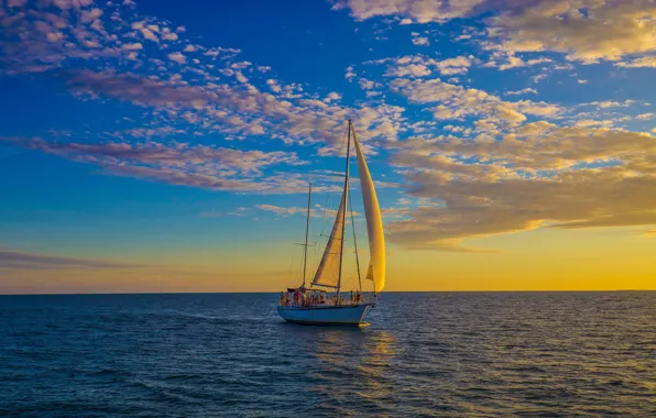 Picture the sky, clouds, sunset, the ocean, yacht, The Atlantic ocean