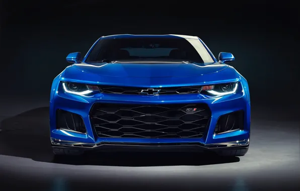 Picture Chevrolet, Blue, Camaro, Black background, ZL1, Front, Front view, 2019