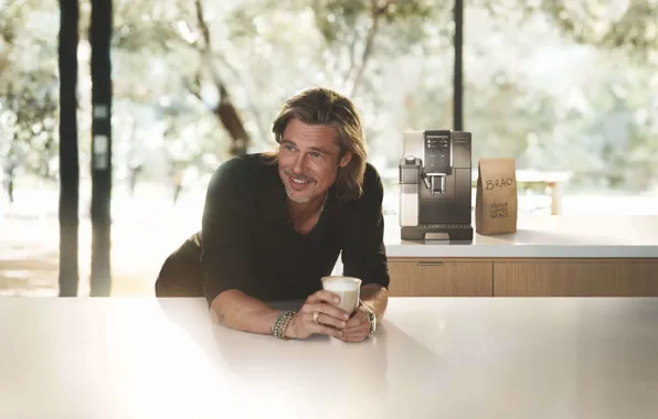 Picture coffee, Brad Pitt, Brad Pitt, coffee, coffee machine, brand ambassador, William Bradley Pitt, Уильям Брэдли …