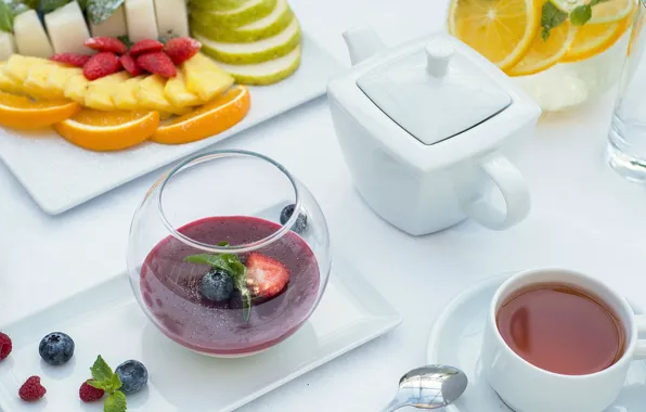 Picture tea, kettle, fruit, dessert, lemonade, Андрей Егоров