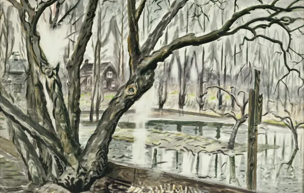 Picture 1947, Charles Ephraim Burchfield, Spring Landscape With Trees and Pond