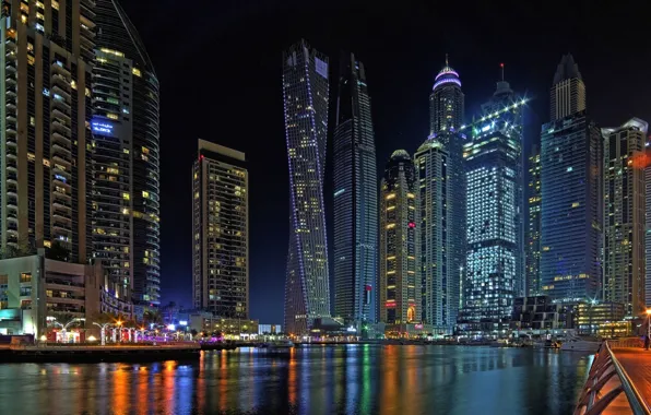 Picture Bay, Dubai, night city, Dubai, skyscrapers, UAE, UAE, Dubai Marina, Dubai Marina