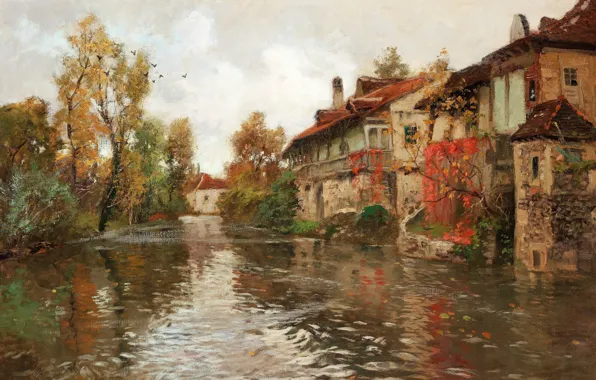 Picture Norwegian painter, 1903, Frits Thaulov, Frits Thaulow, Norwegian impressionist painter, Along the river, Beaulieu, Beaulieu, …