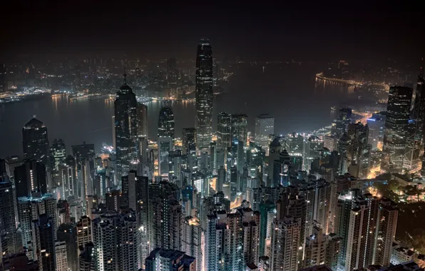 Picture night, Hong Kong, skyscrapers, megapolis, Hong Kong