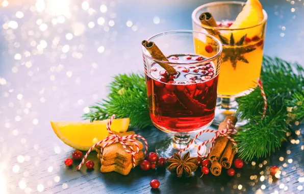Picture holiday, cookies, New year, cinnamon, composition, mulled wine
