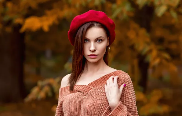 Picture autumn, look, trees, nature, pose, Park, background, model, portrait, makeup, hairstyle, brown hair, beauty, takes, …