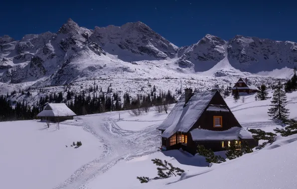 Picture winter, snow, mountains, house, Tatra National Park, Slovakia, Slovakia, Tatras, Tatra Mountains, Татранский национальный парк