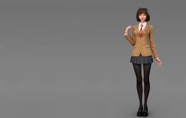 Picture anime, art, form, schoolgirl, Shin JeongHo, school uniform - Variation
