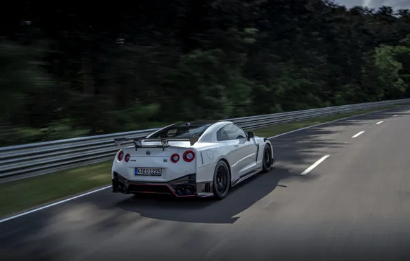 Picture forest, white, speed, Nissan, GT-R, R35, Nismo, 2020, 2019