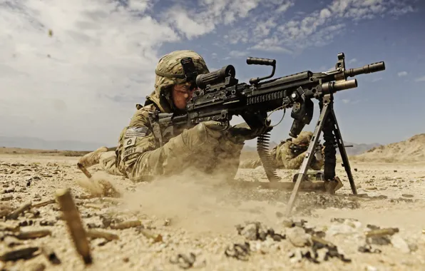 Picture War, Military, Weapon, Man, Soldier, Desert, SAW, M249 SAW, Machine gun, Gunner