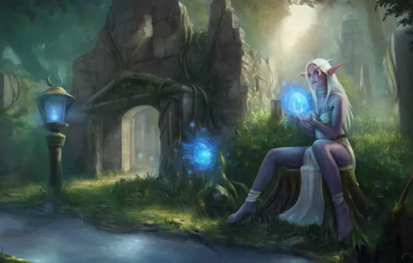 Picture forest, girl, elf, World of Warcraft, Warcraft, wow, art