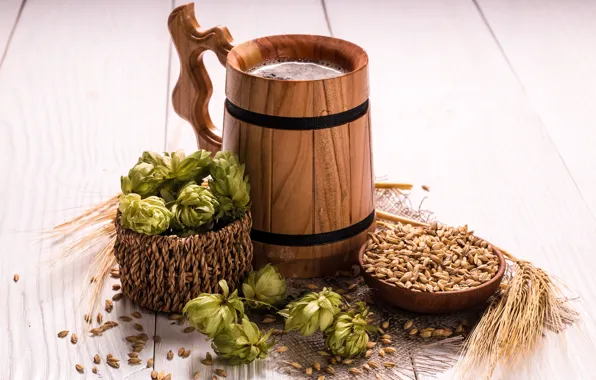 Picture Board, beer, mug, ears, millet, grain, bokeh, hops