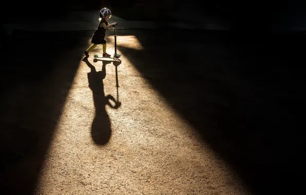 Picture light, shadow, girl, scooter