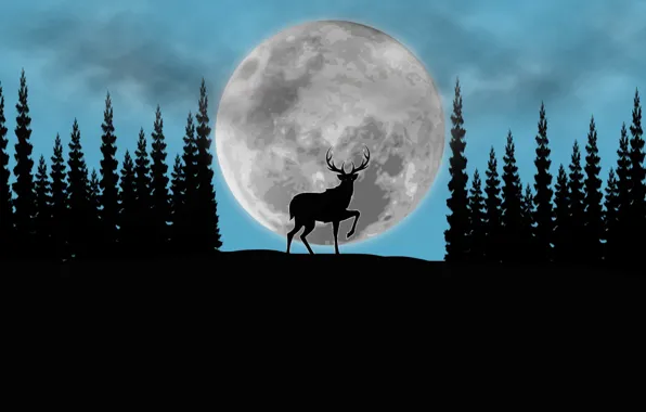 Picture forest, the moon, deer, art, picture