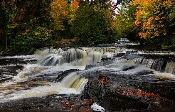 Picture autumn, forest, river, waterfall, Michigan, cascade, Michigan, Bond Falls, Ontonagon River, The River Ontonagon, Waterfalls …