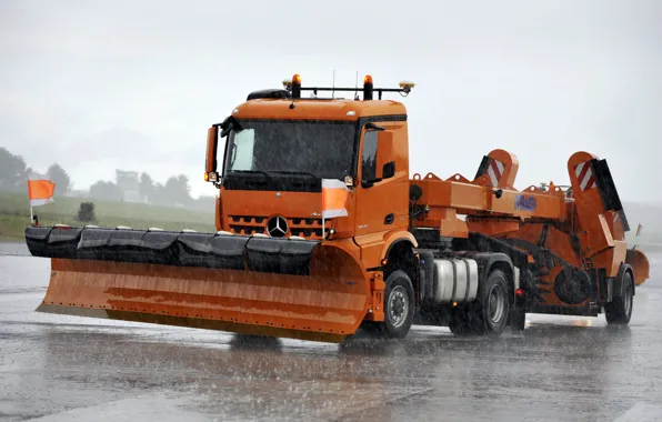 Picture orange, rain, Mercedes-Benz, truck, tractor, equipment, machinery, Arocs