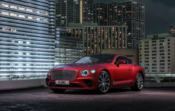 Picture night, red, the city, coupe, Bentley, 2019, Continental GT V8