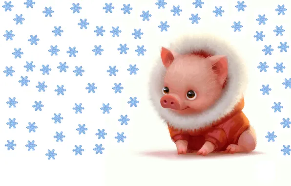 Picture winter, baby, art, New year, pig, pig, Lynn Chen, Lil piggy dude