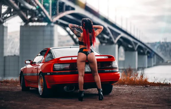 Picture red, girl, supra, shorts, toyota