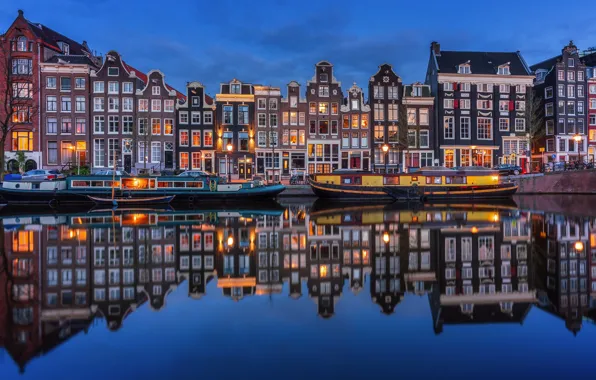 Picture night, lights, river, home, Amsterdam, Netherlands